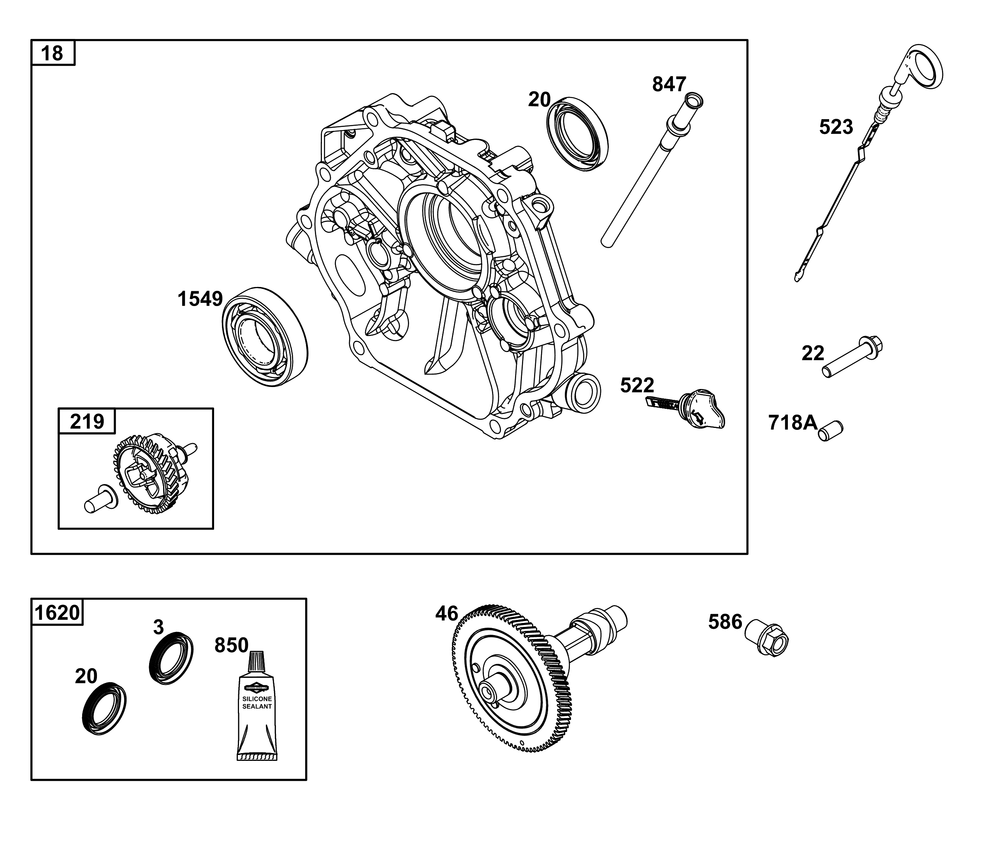 Crankcase Cover/Sump And Lubrication Group Diagram and Parts List for 25V332-0006-F1 200000 - 399999 Briggs and Stratton Engine